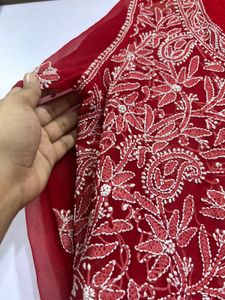 Red Chikankari Embroidered Kurta