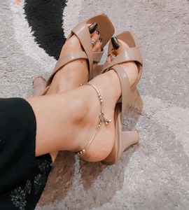 Nude Criss-Cross Heeled Sandals