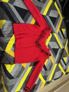 Red Ruffle Trim Sweater