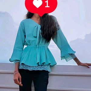 Cute Blue Peplum Top