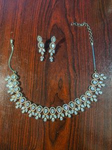 American Diamond Necklace & Earrings With Mangtika