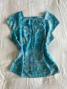 Blue Patterned Short Sleeve Top