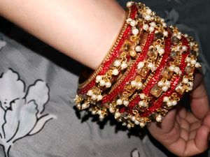 Red Bangles With White Pearls