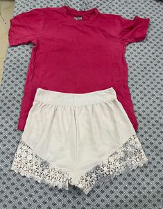 Pink T Shirt With White Shorts