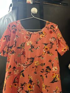 New Coral Flower Print Maxi Dress