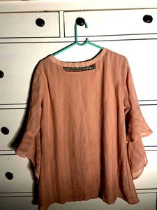 Peach Ruffle Sleeve Blouse