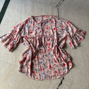 Blush Pink Floral Peasant Blouse