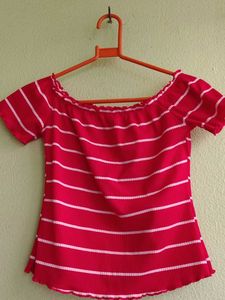 Red Striped Off-Shoulder Top
