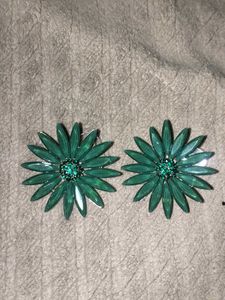 Green Stone Studded Flower Earrings