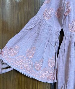CHIKANKARI Embroidered Pink Top