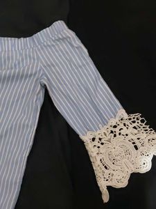 Striped Off-Shoulder Top with Lace Sleeves