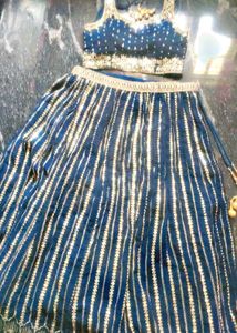 Blue &amp; Gold Embellished Lengha Set