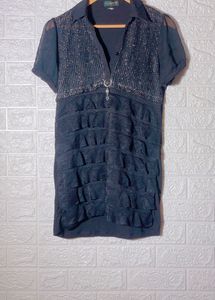 Navy Blue Ruffle Dress
