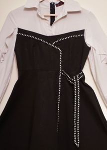 Black Mini Dress with White Accents
