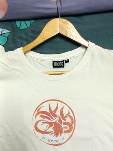 Naruto White Round Back Printed T-Shirt.