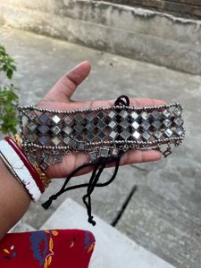 Trendy Mirror choker And Long Oxidise Jhumka