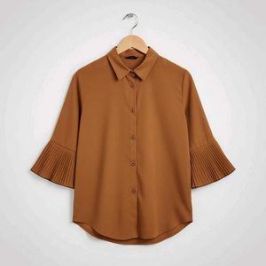 Brown Pleated Sleeve Blouse