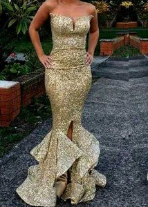 Gold😍Mermaid Sequence Evening Gown