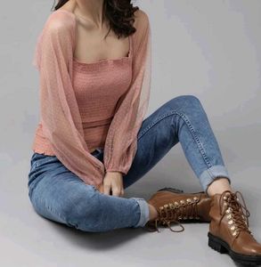 Pink Sheer Sleeve Top