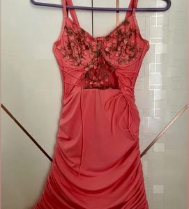 Coral Floral Lace-Up Mini Dress