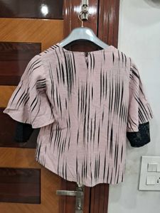 Blush Pink Striped Top with Lace