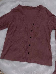 Purple Ribbed Knit Cardigan Top