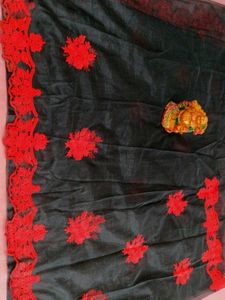 Black&amp;Red Saree With Stitched Blouse,Paticot