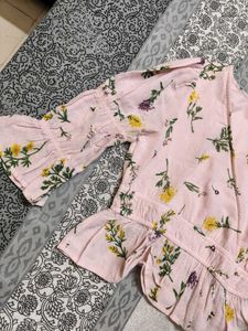 Only Brand Women Pink Floral Elastic Peplum Top