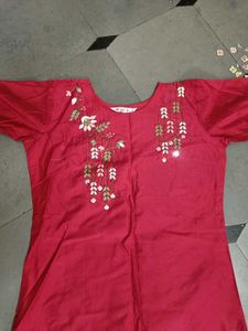 Red Embroidered Kurti