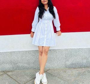 Fitted Y2k White Button-Down Mini Dress