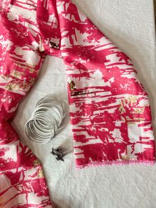 Pink Printed Bell Sleeve Short Kurti