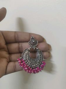 Pink Beaded Silver Chandeliers
