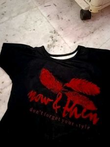 Black Graphic Pom-Pom Top