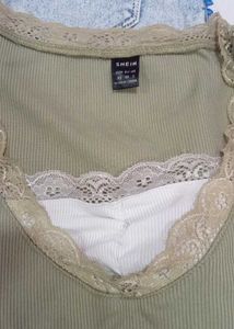 Olive Green Lace Trim Top