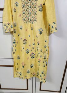 W Sunshine Yellow A Line Cotton Kurta
