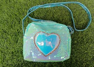 Shiny Aqua Sequin Shoulder Bag with Heart Design –