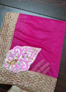 Offer 1400 Coins Dark Pink Netted Saree