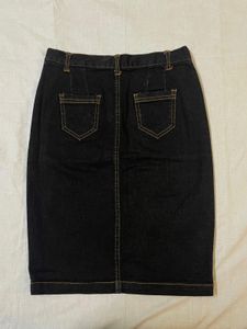 Black Straight Denim Skirt