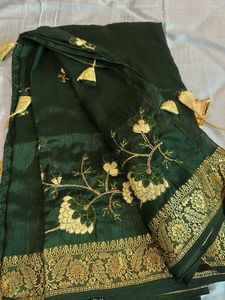 Green Embroidered Saree &amp; Blouse