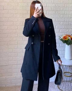 Black Double Breasted Long Coat