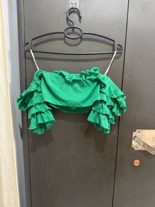 Green Ruffle Crop Top