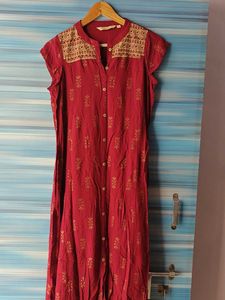 Maroon Printed Midi Dress