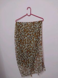 Leopard Print Skirt And Stole Combo