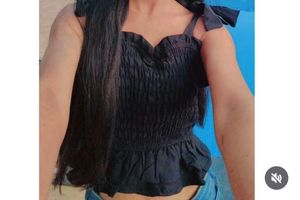Black smocked fitted crop top