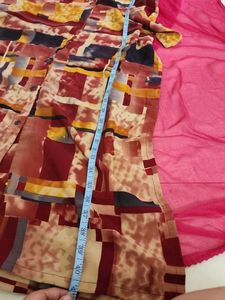 L Size Libas Kurti - Vibrant Red and Yellow Plaid