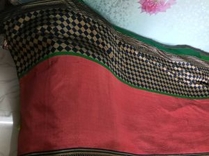 GentlyUsed CottonSilk Saree-RustBlackGreenStripes