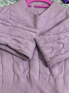 Lavender Cable Knit V-Neck Sweater