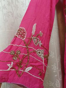 Pink Embroidered Long Kurta and dupatta