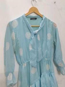 Aqua Polka Dot Ruffle Dress