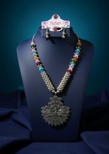 oxidised peacock design necklace set with earrings